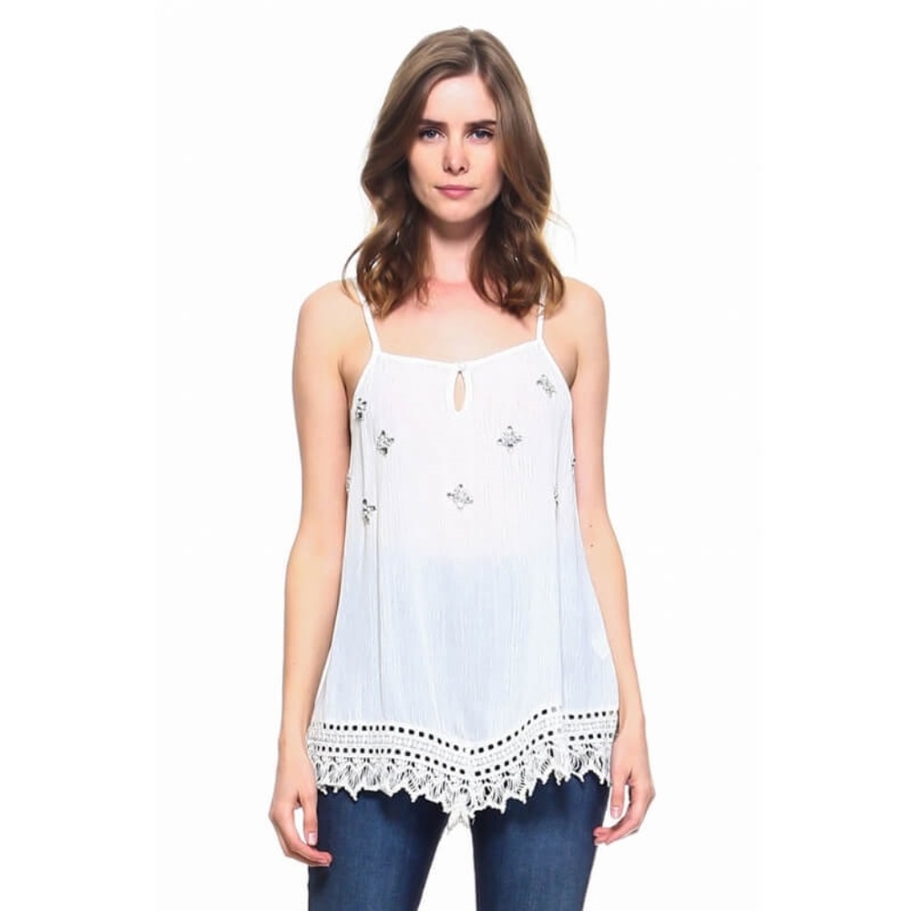 Lace Trim Tank Top Sleeveless Spaghetti Strap